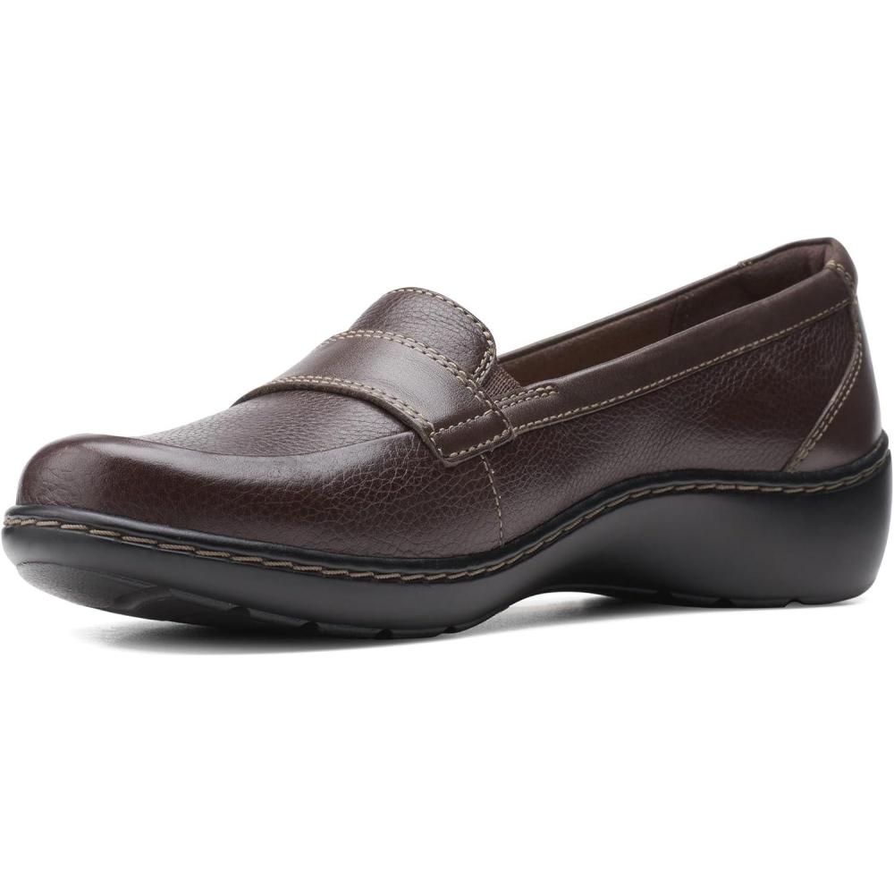 imageClarks Womens Cora Daisy LoafersDark Brown Tumbled Leather