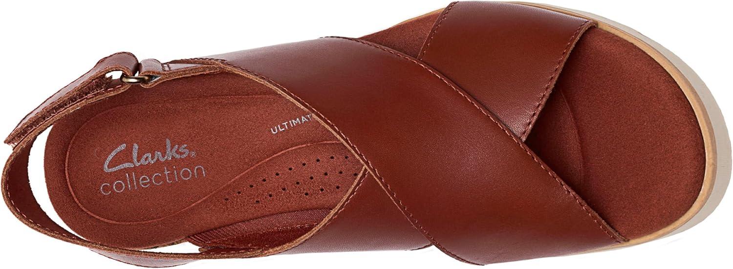 imageClarks Womens Diaz Cross Wedge SandalBrunt Orange Leather