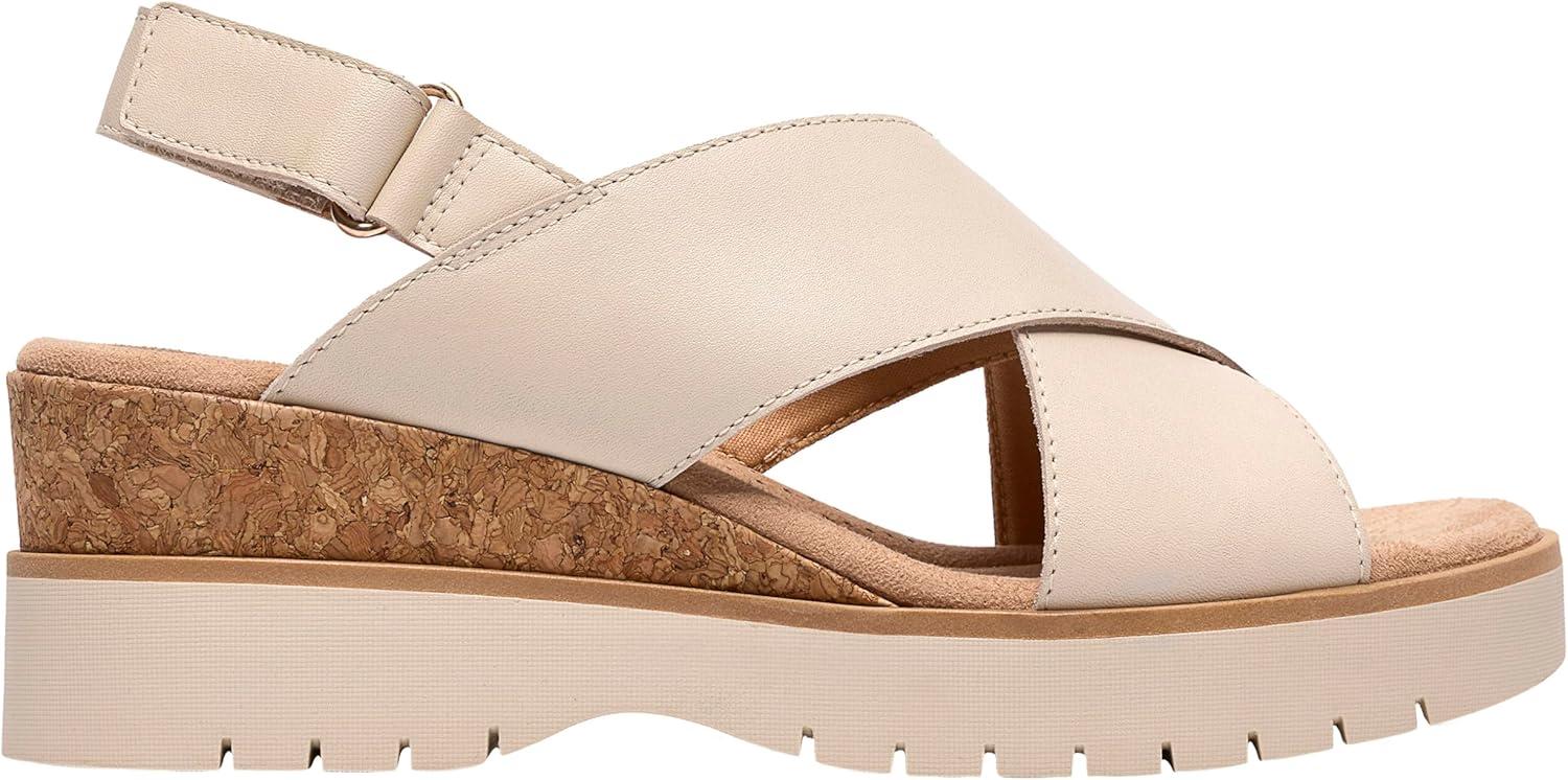 imageClarks Womens Diaz Cross Wedge SandalCream Leather