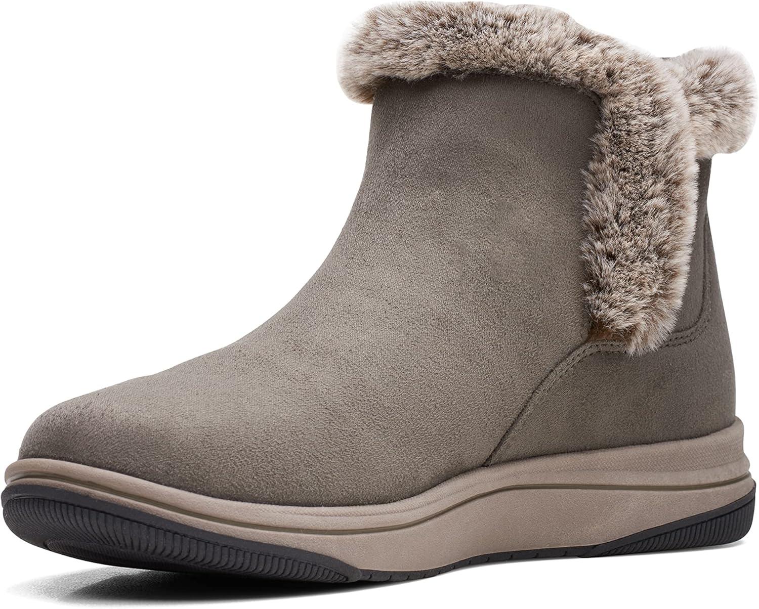 imageClarks Womens Breeze Fur Ankle BootsDark Olive Textile