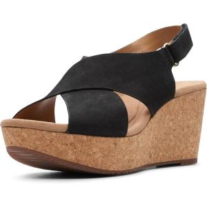 Clarks Women’s Annadel Eirwyn Wedge Sandal(Black Nubuck)