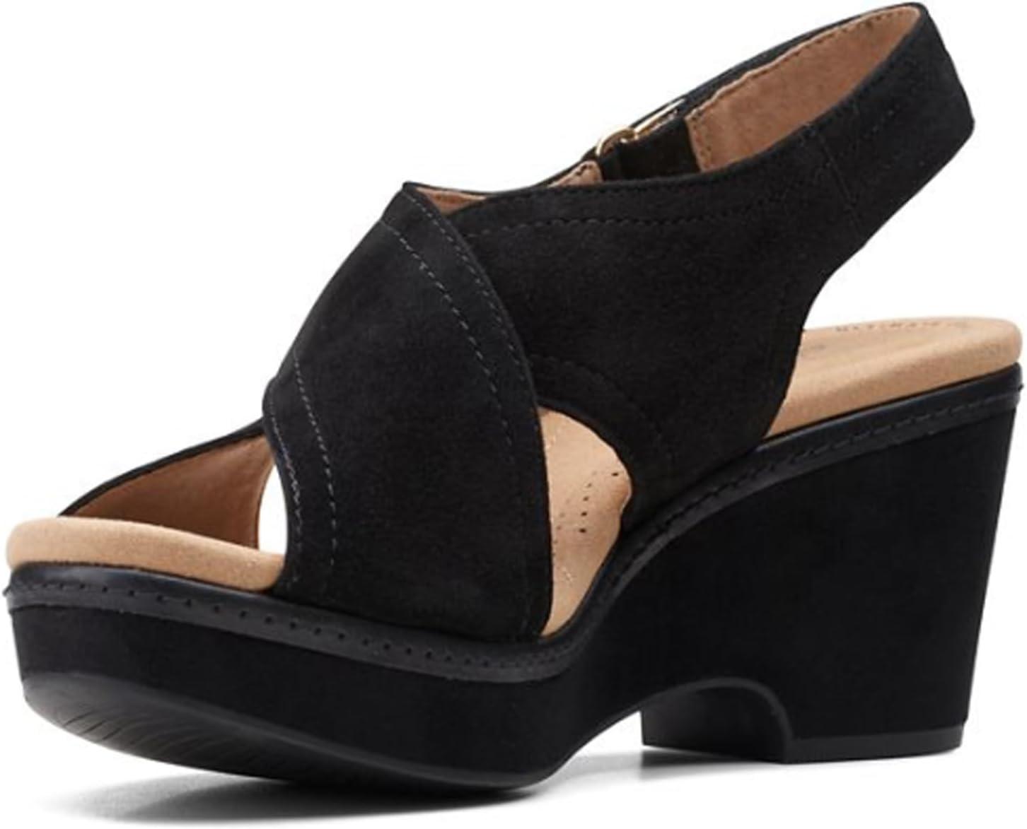 imageClarks womens WedgeWedge SandalBlack Suede