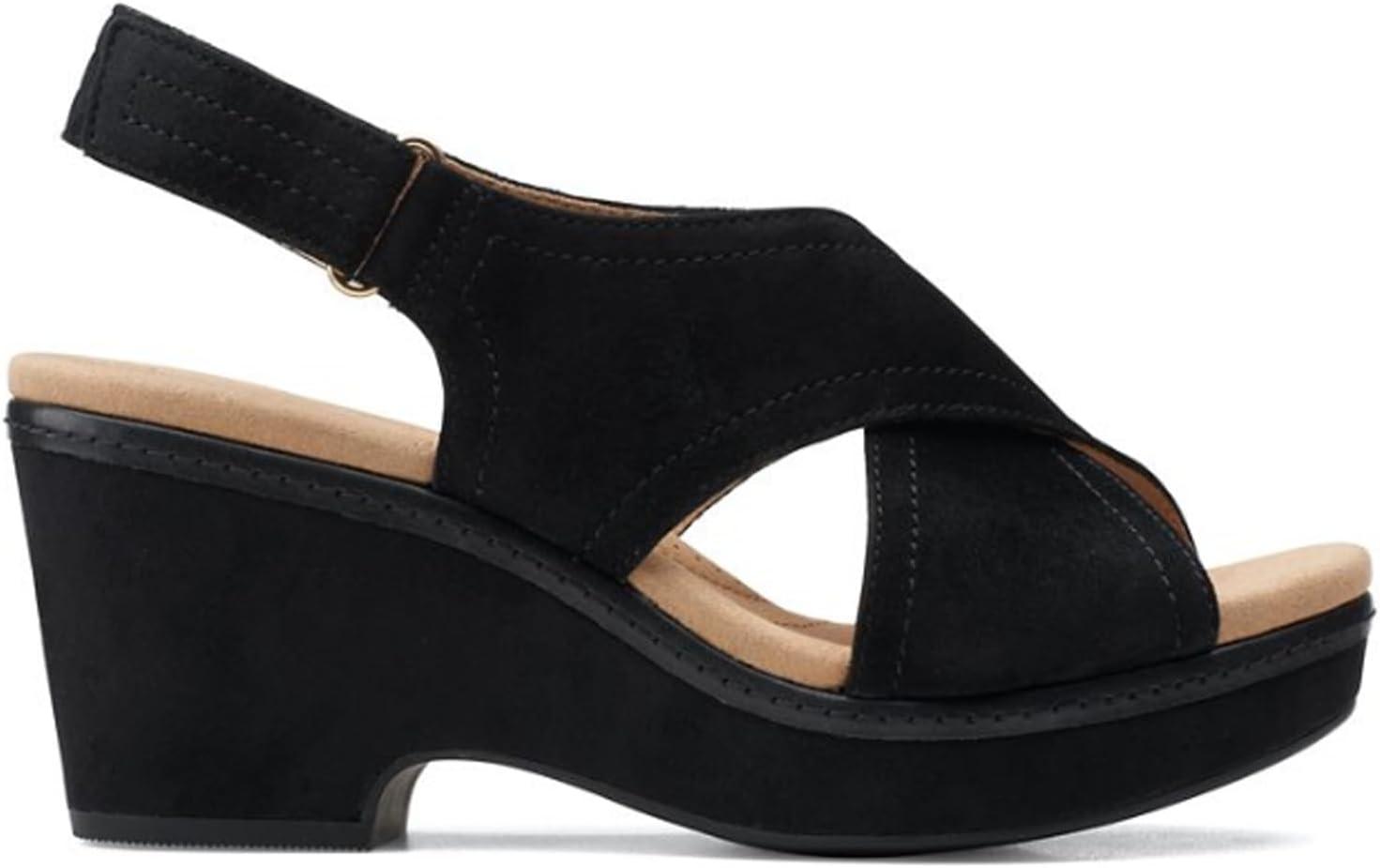 imageClarks womens WedgeWedge SandalBlack Suede