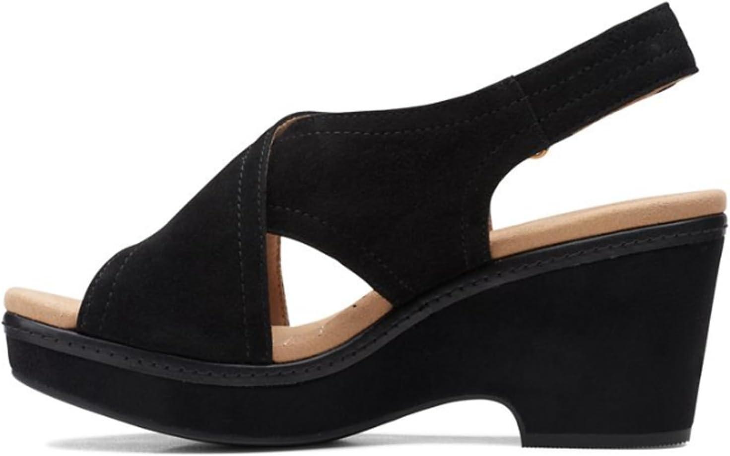 imageClarks womens WedgeWedge SandalBlack Suede