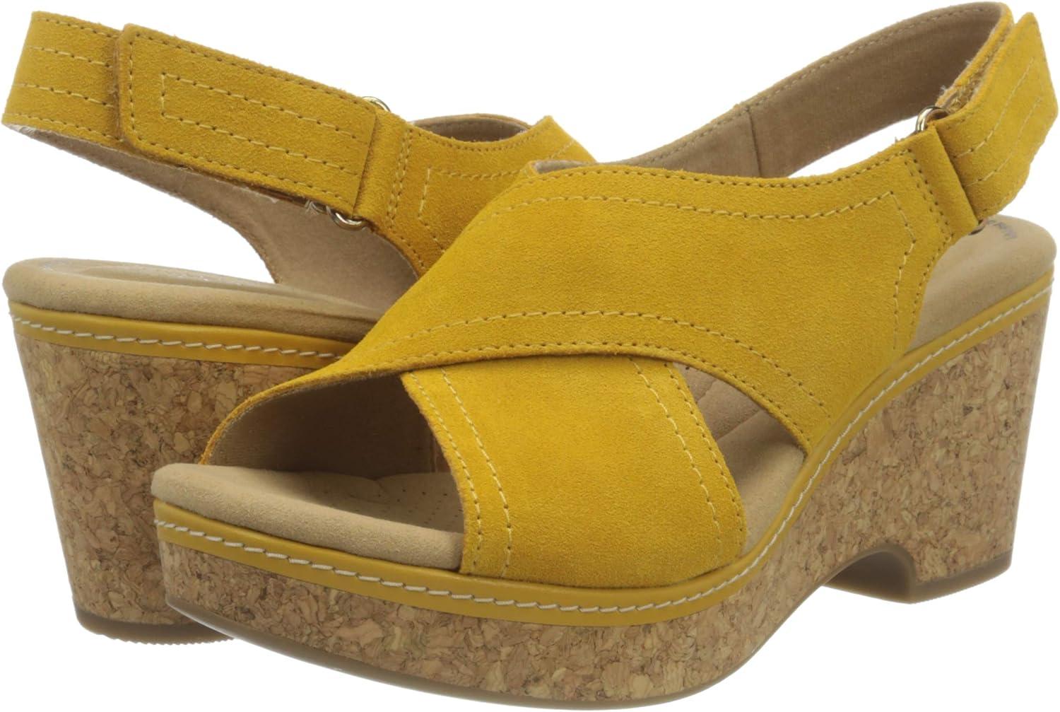 imageClarks womens WedgeWedge SandalGolden Yellow Leather 010