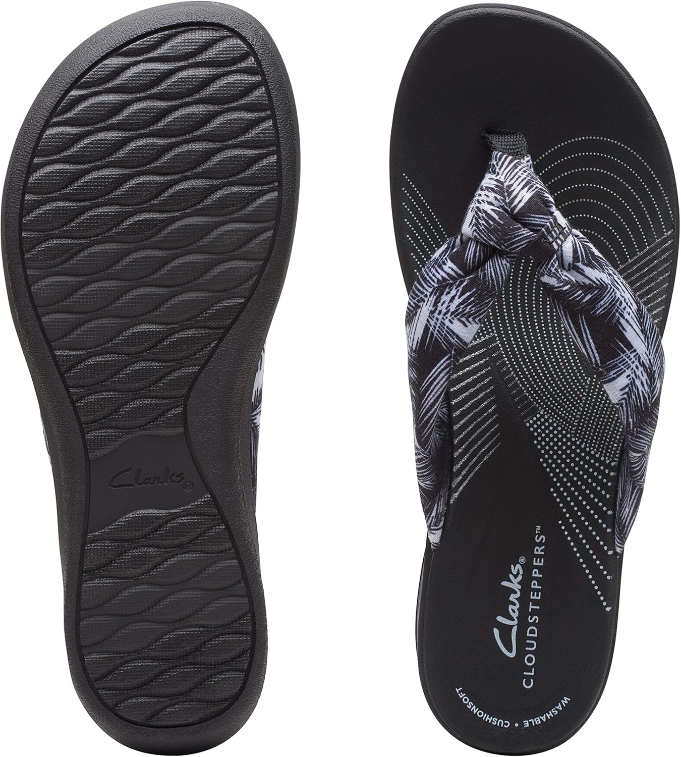 image:imageClarks Womens Arla Glison Flip FlopWhite Palms Textile Black Sole