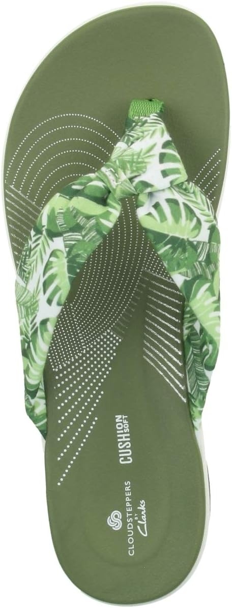 image:imageClarks Womens Arla Glison Flip FlopWhite Textile W Green Palms