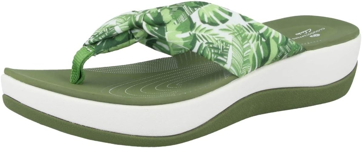 image:imageClarks Womens Arla Glison Flip FlopWhite Textile W Green Palms